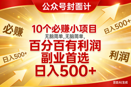 （17648期）10个必赚小项目，无脑简单，百分百有利润，副业首选，日入500 