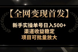 新手实操单号日入 500 ，渠道收益稳定，项目可批量放大