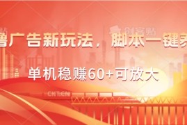 零撸广告新玩法，脚本一键养机，单机稳赚60 可放大