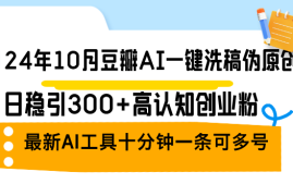 （12871期）24年10月豆瓣AI一键洗稿伪原创，日稳引300 高认知创业粉，最新AI工具十…