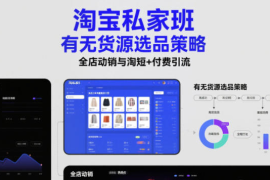 淘宝私家班，有无货源选品策略，高成功率爆款全流程打法，全店动销与淘短+付费引流（更新2026年5月22日）
