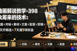 油画解说教学-398众筹来的技术：选题×对标×素材×文案×配音×剪辑×2天开精选×7天通9项权益