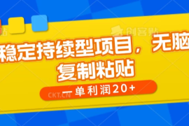 稳定持续型项目，无脑复制粘贴，一单利润20 