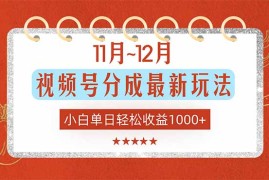 11月~12月视频号分成最新玩法，小白单日轻松收益1000 