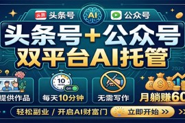 头条号 公众号双平台AI托管，团队提供作品，每天10分钟，月躺赚6000 