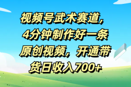 视频号武术赛道，4分钟制作好一条原创视频，开通带货日收入700 