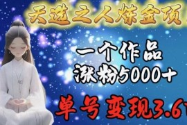 天选之人炼金项目，一个作品涨粉5000 ，单号变现3.6w【揭秘】