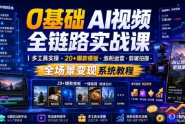 0基础AI视频全链路实战课｜多工具实操・20 爆款模板・涨粉运营・剪辑拍摄・全场景变现系统教程