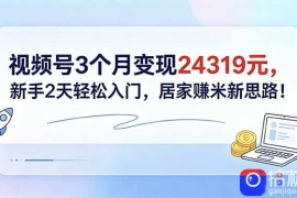 视频号3个月变现24319元，新手2天轻松入门，居家赚米新思路！