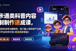 卡通类科普内容制作速成课，兼具专业性与趣味性，低门槛入局持续产出稳拿平台伙伴计划 精选独家收益