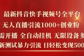 最新抖音快手视频号全平台无人直播引流1000 精准创业粉，日轻松变现5k 【揭秘】