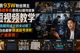 抖音93W粉丝博主老朱故事会亲授AI都市故事短视频教学，从选题到成片的全过程，小白也能够快速起号涨粉接广告变现