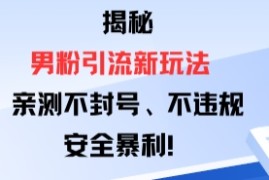 揭秘男粉引流新玩法，亲测不封号0违规，安全暴利