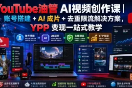 YouTube油管AI视频创作课｜账号搭建 AI成片 去重限流解决方案，YPP变现一站式教学(更新0925)