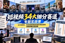 短视频34大细分赛道专题实战课：从行业定位、内容选题到精准流量与商业变现，系统拆解运营逻辑