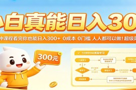 小白真能日入300！5分钟课程看完你也能日入300  0成本0门槛人人都可以做！