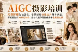 AIGC摄影培训｜无需影棚化妆团队，老景新搭快速出片降本获客，影楼摄影师AI样片制作，婚纱儿童孕妈肖像亲子全案例实操