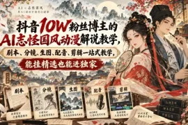 抖音10W粉丝博主满堂诡事的AI志怪国风动漫解说教学，剧本、分镜、生图、配音、剪辑一站式教学，能挂精选也能进独家