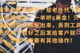 零门槛挣美金，海外视频代下服务，单笔收益40 ，小白也能轻松上手