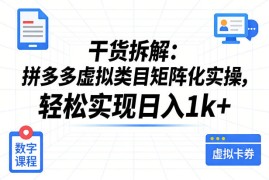 干货拆解：拼多多虚拟类目矩阵化实操，轻松实现日入1k 