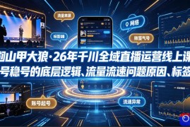 钏山甲大狼·26年千川全域直播运营线上课，起号稳号的底层逻辑、流量流速问题原因、标签的重要性及打标签方法等