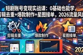 （18160期）短剧账号变现实战课：0基础也能学，剪辑去重 爆款制作 星图接单，2026流量风口