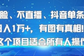 不露脸、不直播、抖音单条视频日入1W ，有图有真相！这个项目适合所有人操作