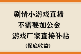 脑洞剧情小游戏直播，不需要加工会，游戏厂家直接补贴