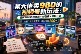 某大佬卖980的视频号新玩法：拆解10大内容赛道 AI创作 涨粉开通，跑通广告分成变现，单日变现200 