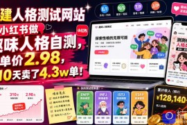 搭建人格测试网站在小红书做趣味人格自测，客单价2.98，310天卖了4.3w单！