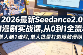 2026最新Seedance2.0 AI漫剧实战课,，从0到1全流程，单人批量打造爆款漫剧