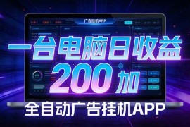 （17585期）全自动广告挂机 · 被动收益终端，单机稳定日收益200 ，零门槛