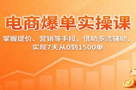 电商爆单实操课：掌握提价、营销等手段，借助多流辅助，实现7天从0到1500单