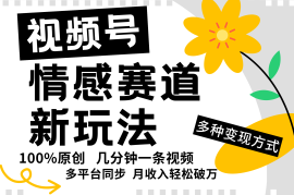 视频号情感赛道全新玩法，5分钟一条原创视频，操作简单易上手，日入500 