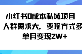 小红书0成本私域项目，人群需求大，变现方式多单月变现2W 