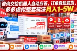 咨询交给机器人自动应答，订单自动发货，多多虚拟整套玩法月入1-5W【揭秘】