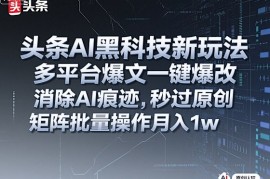 头条AI黑科技新玩法，多平台爆文一键爆改，消除AI痕迹，秒过原创，矩阵批量操作月入1w 【揭秘】