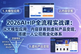 2026AI IP全流程实战课：从大模型应用、内容获客到虚拟产品变现，搭建一人公司商业化体系