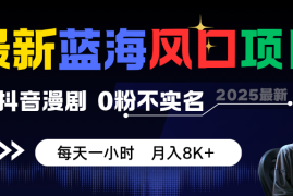 最新蓝海风口项目，抖音漫剧，0粉不实名 每天一小时，月入8K 