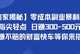 独家揭秘零成本副业暴利秘籍：指尖轻点，日赚300-500元，稳赚不赔的财富快车等你来搭！