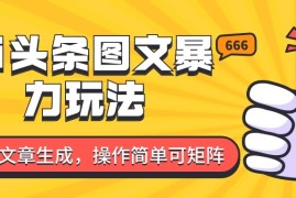 外面收费1980的今日头条图文爆力玩法，务必抓住这个机遇