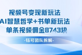 视频号变现新玩法，AI智慧哲学 书单新玩法，单条视频佣金1k 