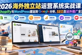 2026海外独立站运营系统实战课：从Shopify与WordPress建站到Google分析、SEO及站外推广全流程