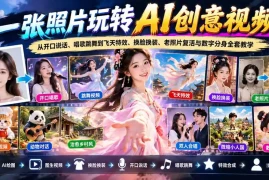 一张照片玩转AI创意视频！从开口说话、唱歌跳舞到飞天特效、换脸换装、老照片复活与数字分身全套教学