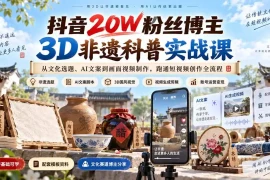 抖音20W粉丝博主3D非遗科普实战课：从文化选题、AI文案到画面视频制作，跑通短视频创作全流程