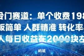 私域冷门赛道：单个收费198米引流模板简单人群精准转化率45%单人每日收益在1k 