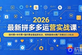 2026最新拼多多运营实战课，微付费 半付费 强付费全套起款玩法，矩阵叠券AI推广防断流3.0玩法