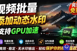 批量视频添加动态水印！Windows纯本地运行，支持GPU加速，完全免费，视频防搬运工具水印工坊，可以批量