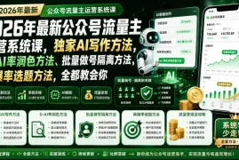 2026年最新公众号流量主运营系统课，独家AI写作方法，0-AI率润色方法、批量做号隔离方法、高爆率选题方法，全都教会你(更新1009)