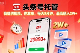 【头条号托管】我提供视频，你发布，每天5分钟，最高躺入2W 【揭秘】